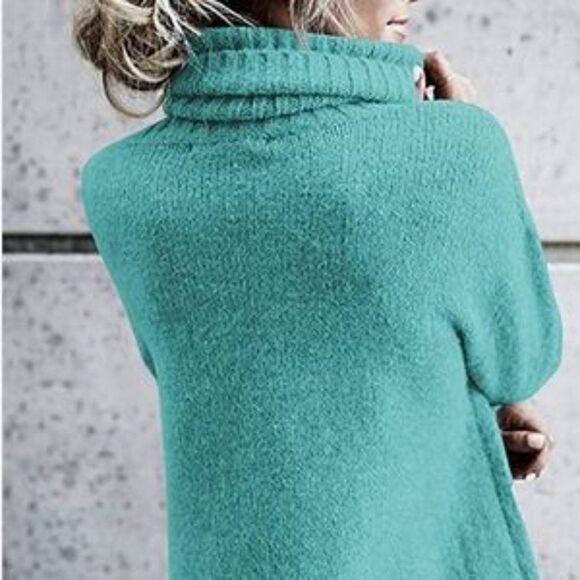 New Lake Blue Oversized Turtleneck Pullover Sweater - Picture 3 of 5